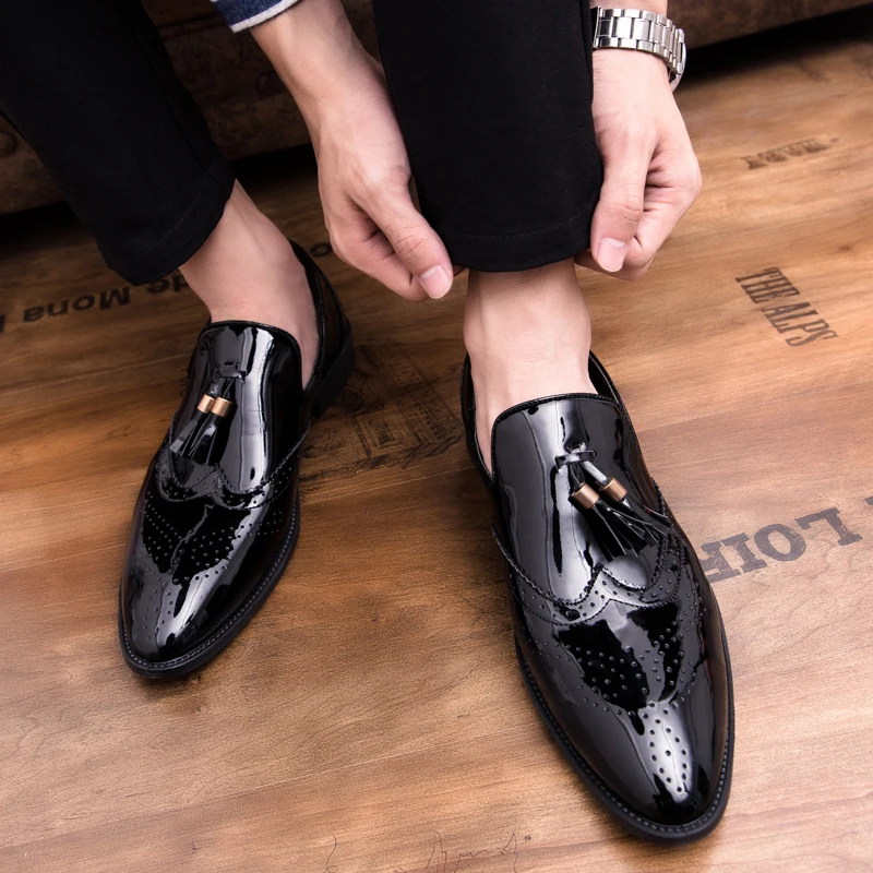 big size 47 Pointed Toe Formal Shoes Man Leather Oxfords Spring Men Italy Dress Shoes Business Wedding party Shoes For Male l5