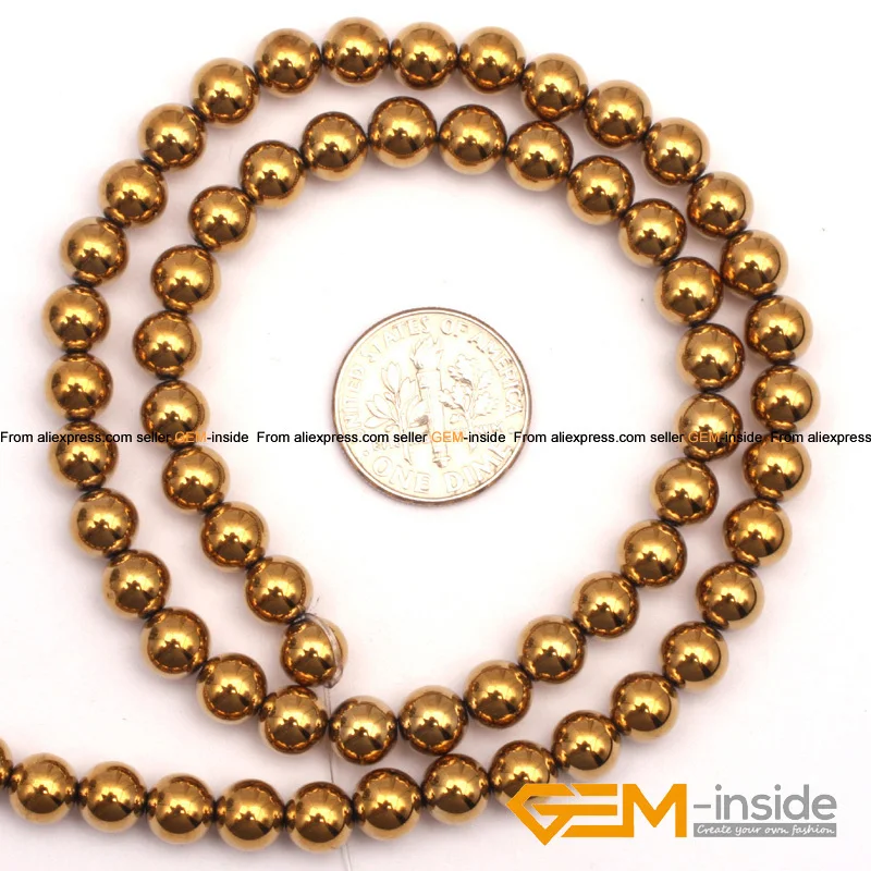 Gold Metallic Coated Hematite Round Beads Strand 15 Inch DIY Bracelet Necklace Jewelry Making