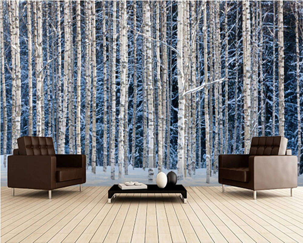 

Custom landscape Textile Wallcoverings,Snowy Birch Forest,3D photo mural for living room bedroom kitchen background wallpaper