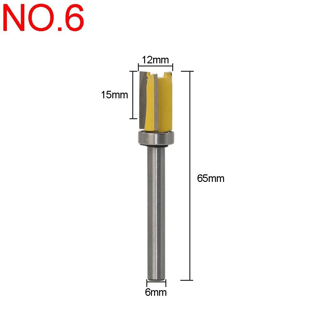 6mm round Shank Bearing Straight Flush Trim Router Bit 3Flute Top Tungsten bit Template Trim Woodworking Milling Cutter Tool