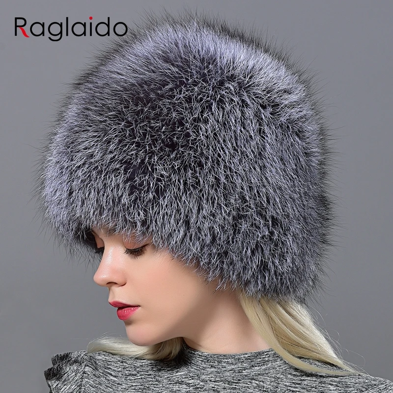 

Natural Winter Fox Fur Hats Women Real silver Fox Knit Beanie Hat balaclava Lady Winter Snow Cap Luxury Brand caps gorro masculi