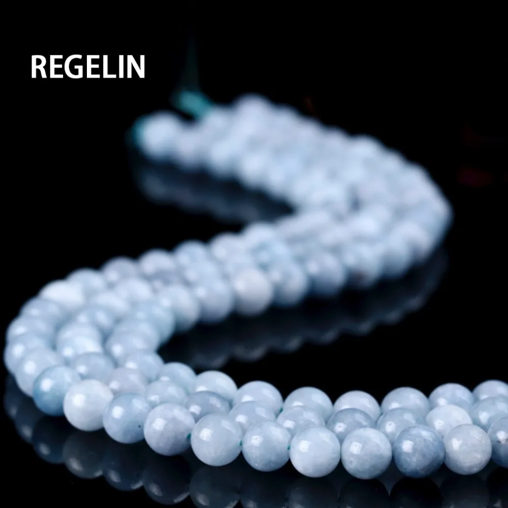 REGELIN  8MM Natural Stone Angelite Round Loose Beads 6-14mm For Jewelry Making Strand 15\