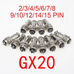 1set GX20 2/3/4/5/6/7/8/9/10/12/14/15 Pin Male + Female 20mm Circular Wire Panel Aviation Connector Socket Plug with Cap Lid