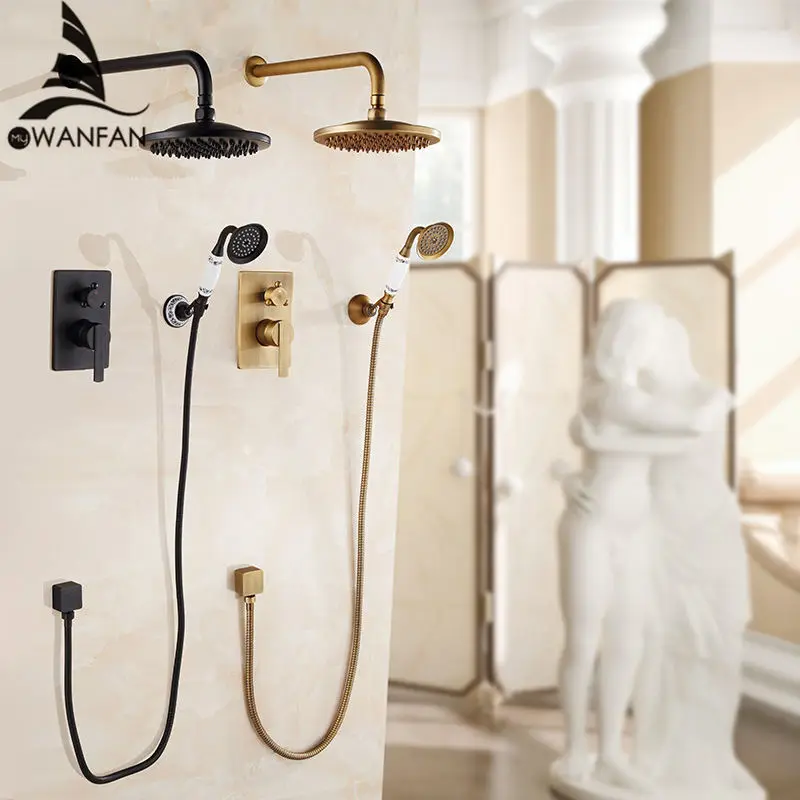 

Bathtub Faucets Antique Bath Rain Shower Wall Concealed Bathroom Faucets Shower Set Faucet Mixer Black Mixer Set Crane FS-13889