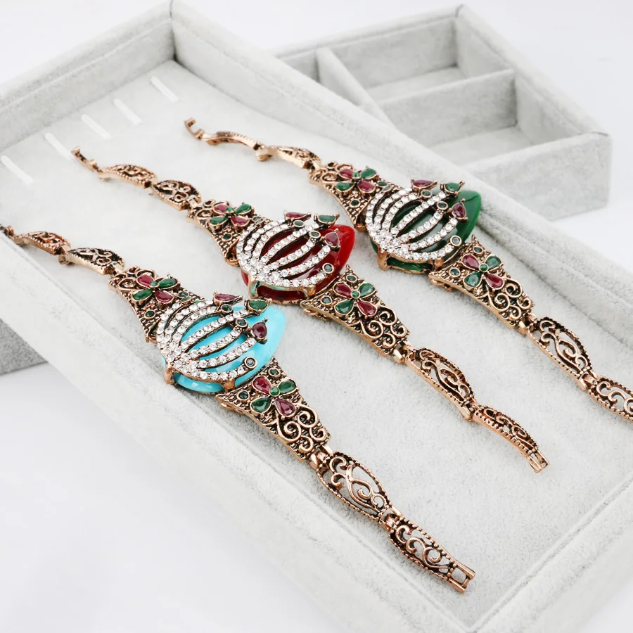 Wbmqda Bohemian Luxury Vintage Colored Strawberry Bracelets For Women Antique Gold Color Crystal Turkish Statement Jewelry Gift