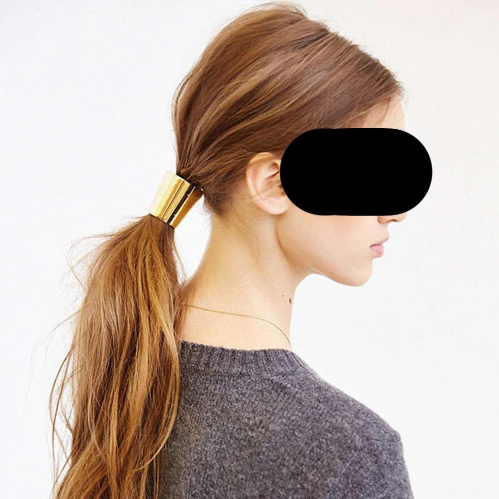 New 1pc Chic Hair Clip Woman Girls Fake Metal Color Elastic Ponytail Holder Hair Cuff Wrap Tie Band Ring Rope For Gift