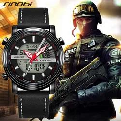 Sinobi Men Military Watch 50m Waterproof Wristwatch LED Quartz Clock Sport Watch Male relogios masculino Sport G Watch Men Shock