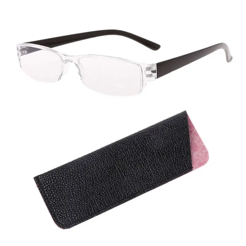 Unisex Lightweight Clear Fashion Rimless Reading Glasses 1.00-4.00 Diopter Eyewear With Leather Case