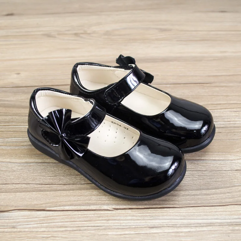 

Girls Students Shoes Children Patent Leather Uniform Shoes Campus Black Leather Single Shoes Kids Princess Shoes Bow Fashion