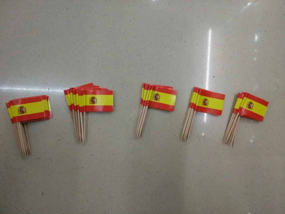 Mini 50Pcs Spain Toothpick Flags Banderas de Espana Food Picks for Parties, Cocktails, Tapas Wood Toothpick and Paper Flag