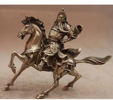 China blanco Copper Silver Warrior paseo del caballo estatua buda copper decoration brass factory Pure Brass