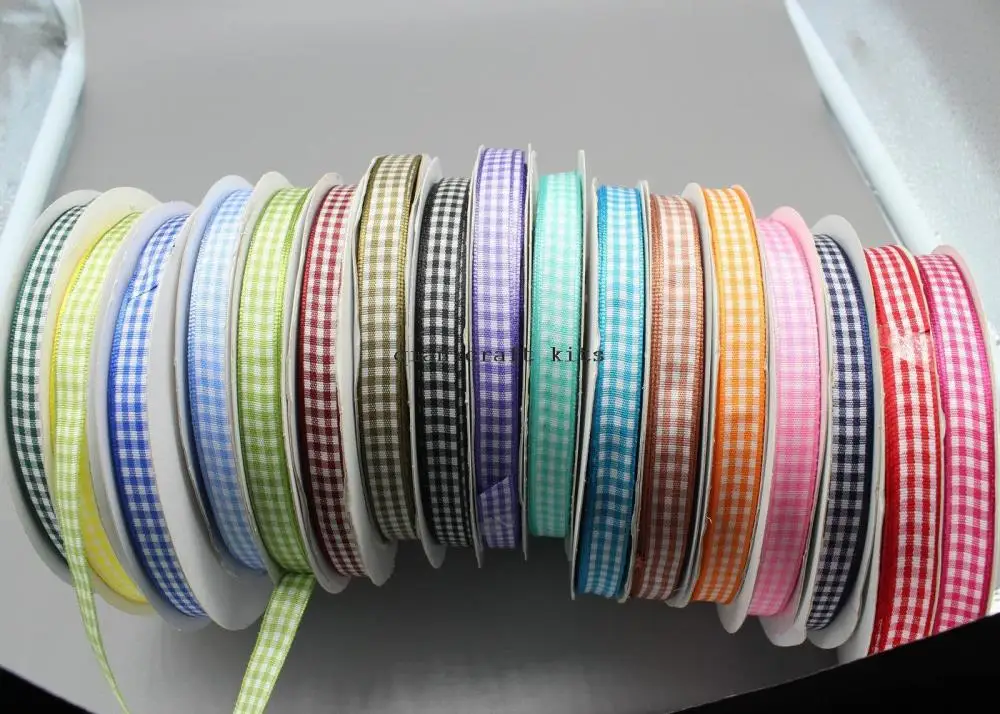 250 yards mix color 10mm Gingham Ribbon Trim - Plaid Ribbon - 3/8