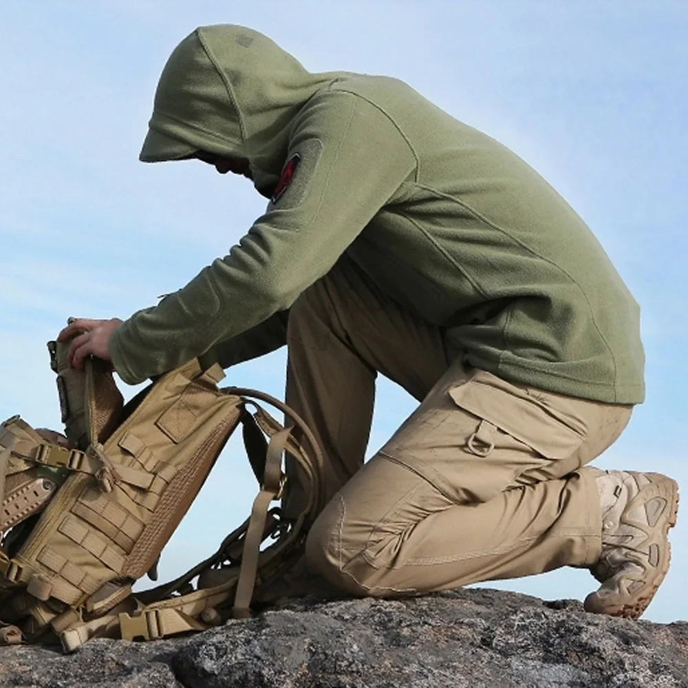 Giacche in pile termico tattico con cappuccio Ranger da uomo giacche militari antivento morbide e traspiranti cappotto invernale Casual verde