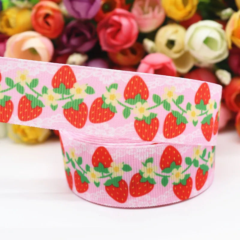 5 Yards Grosgrain Ribbon Strawberry Cake Printed Ribbon 1