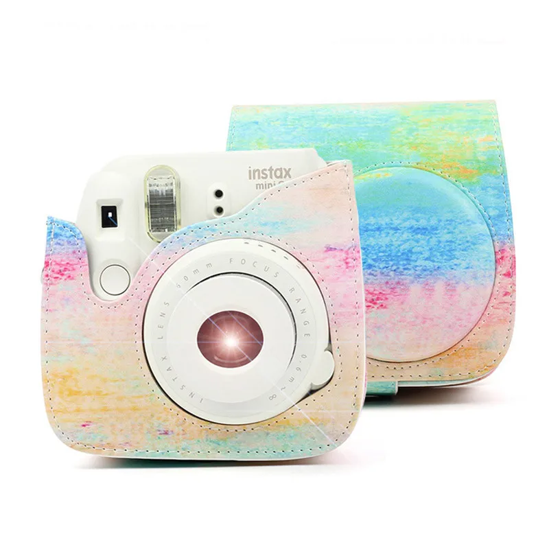 Watercolor PU Leather Camera Case for Fujifilm Instax Mini8 8+ Mini 9 Camera Protective Bag