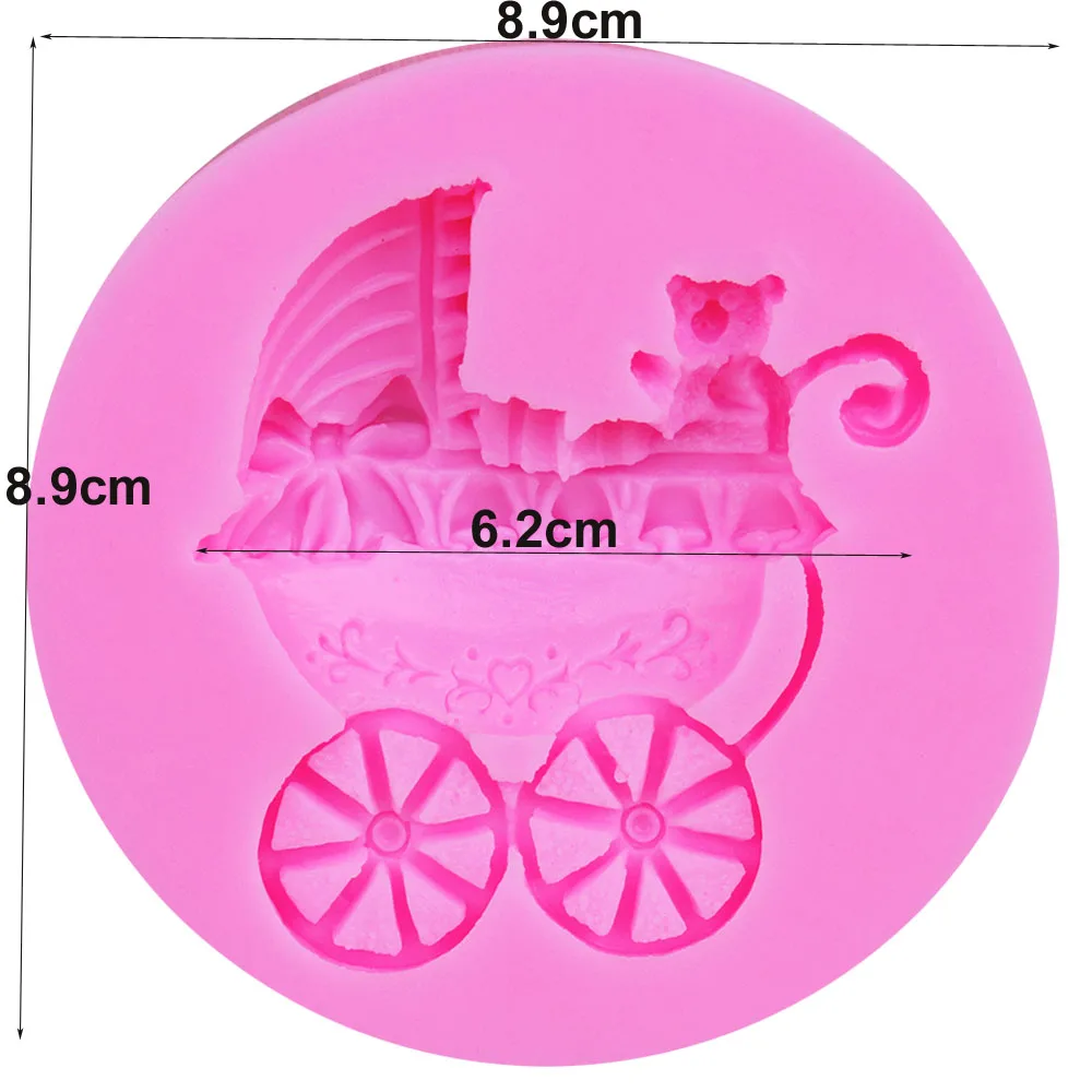 Byjunyeor M399 Bear in Baby Stroller UV Resin Silicone Mold Fondant Chocolate Candy Lollipop Crystal Epoxy Soft Clay Bake Tools