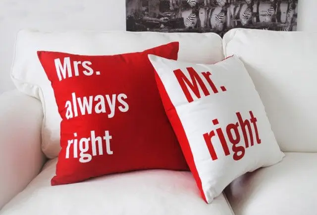 Red Mr Right Mrs Always Right Cushion Cover Set Velvet Mr Mrs Couple Decorative Throw Pillows Case Wedding Gifts Decoration 18" image 3
