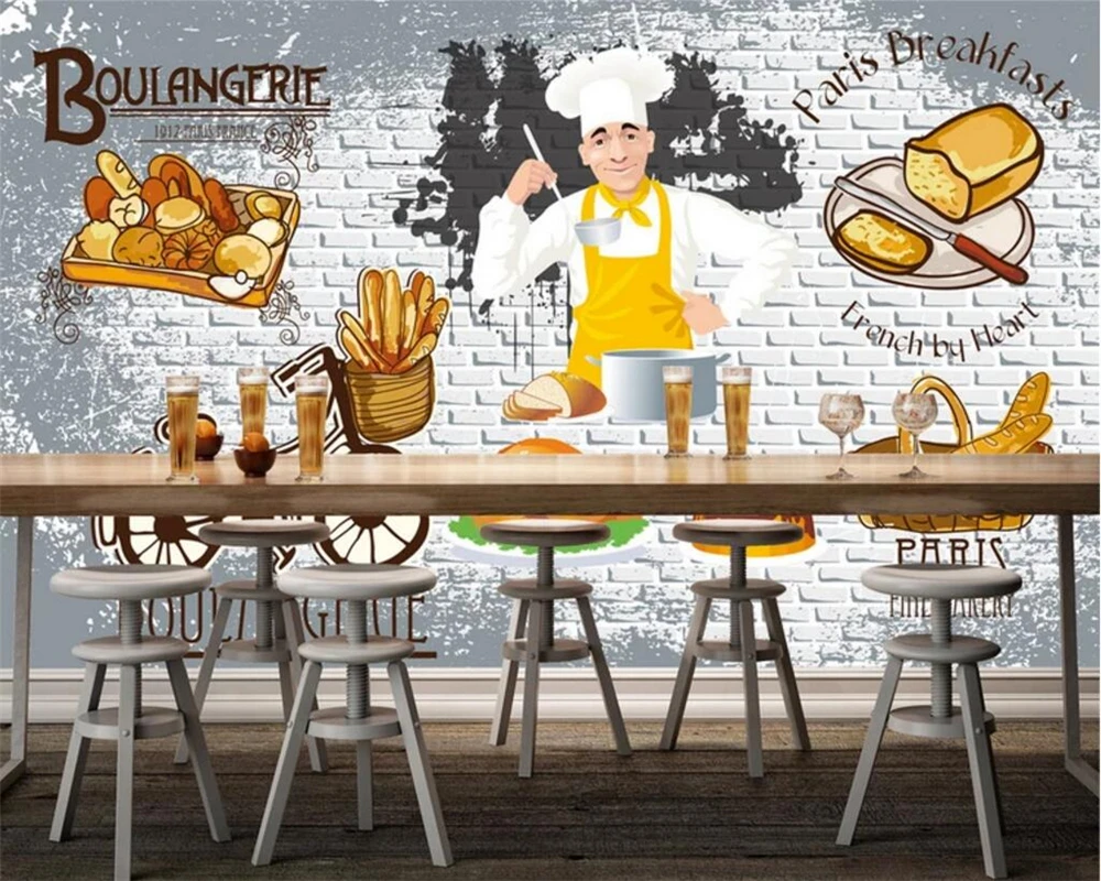 Custom wallpaper murals Continental Breakfast Shop Coffee Bar Wall Decorative painting Fast food restaurant murals 3d wallpaper