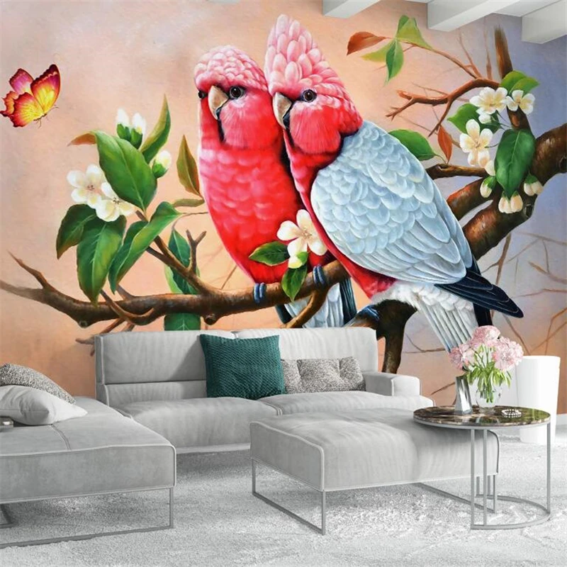 

wellyu European high-definition oil painting lovers parrot wall decoration painting custom large mural wallpaper mural