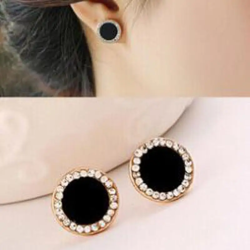 2017 New Fashion Hot High-end Temperament Black Round Rhinestones Earrings Women\'s Jewelry Wholesale And Retail Brincos Licorne