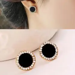 2017 New Fashion Hot High-end Temperament Black Round Rhinestones Earrings Women's Jewelry Wholesale And Retail Brincos Licorne