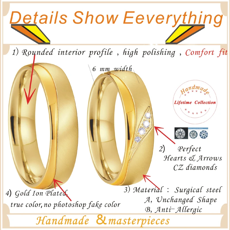 Love Alliance Wedding Band Anniversary Ring Men Yellow Rose Gold Silver color Promise Jewelry Engagement Couple Rings for women