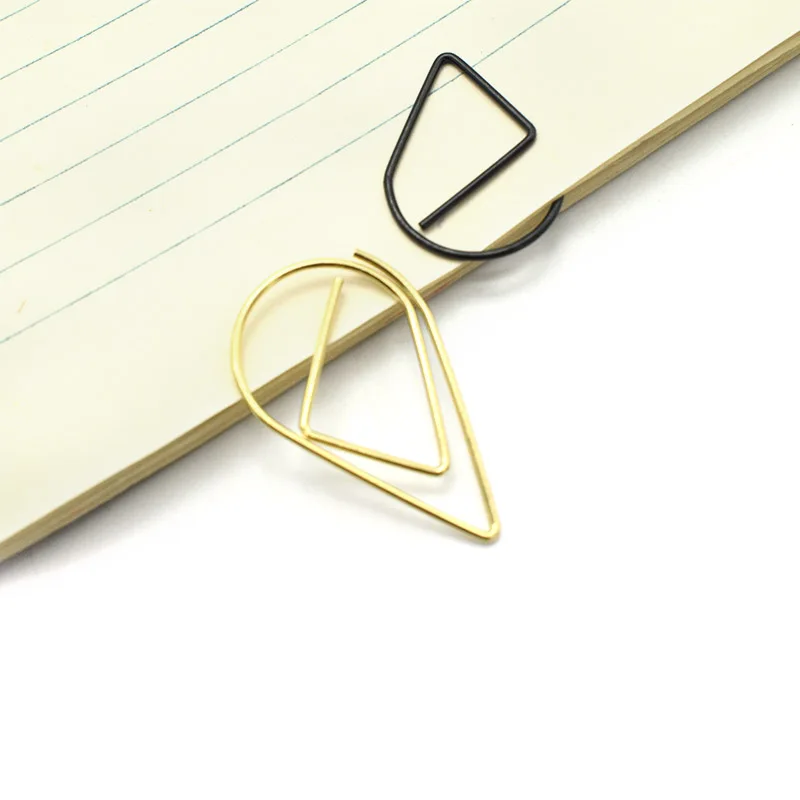 50pcs/Lot Metal Material Drop Shape Paper Clips Gold Marking Clip Colorful Kawaii Creative Bookmark For Office Shool Stationery