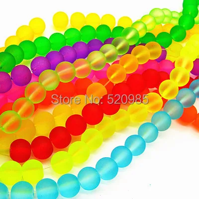 Cuentas espaciadoras de vidrio de neón iridiscentes redondas fluorescentes de esmalte opaco de colores mezclados, 4, 6, 8 y 10 mm para collar y pulsera DIY GB055