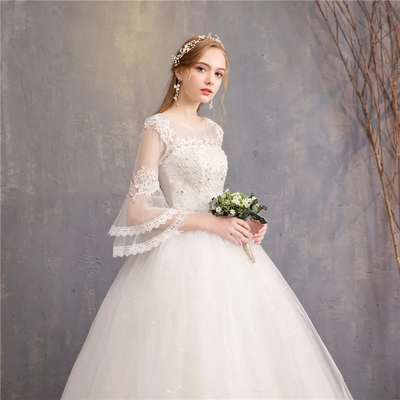 Vintage Wedding Dresses 2024 New Cheap Wedding Dress Full Flare Sleeve Lace Embroidery Princess Vestido De Noiva Customized