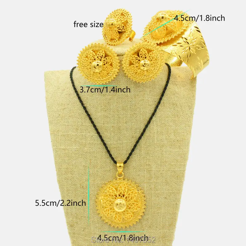 New Arrival Big Size Ethiopian set Jewelry 24k Gold Color Pendant/Necklace/Earrings/Ring/Bangle African Women Wedding Items