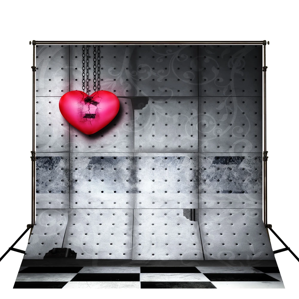 

VinylBDS 200x300cm Wedding Photography Backdrops Broken Heart Repaired Valentine'S Day Brick Wall Photography Backdrops ZJ