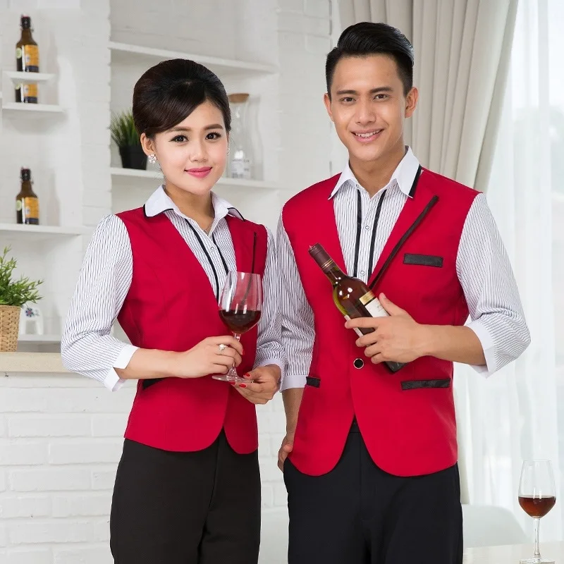 

Hotel Overalls Long Sleeve Female Waitress Uniform Restaurant KTV Catering Hot Pot Cafe High Quality Waiter Male Work Wear H2400