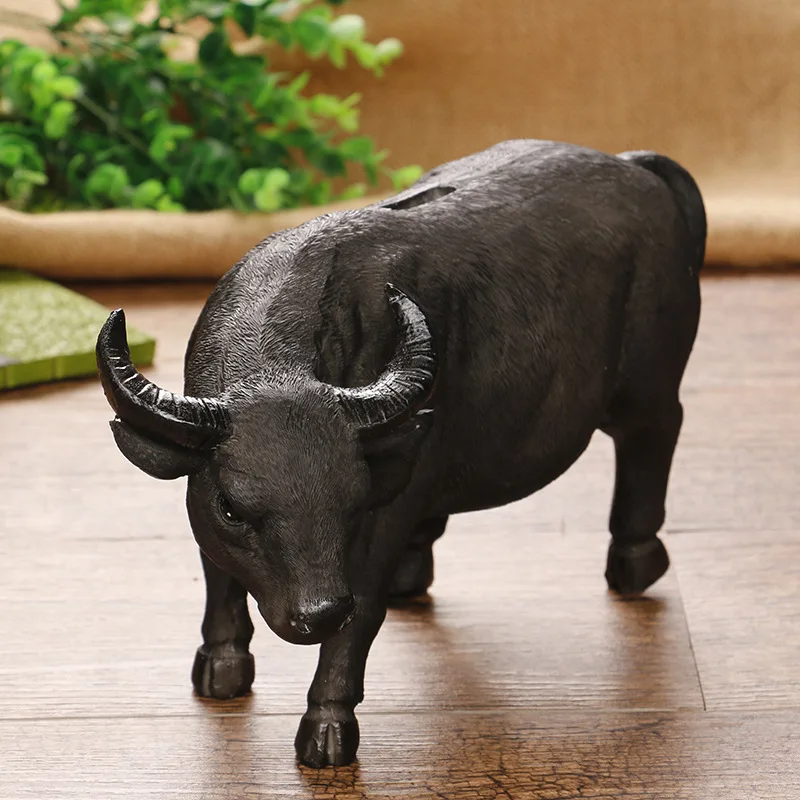 Creative Buffalo Statue Bull Piggy Bank Money Coin Penny Collectible Saving Box Christmas Gift Home Desk Decorative Ornament