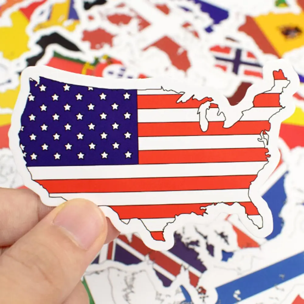 50 PCS National Flags Stickers Toys Countries Map Travel Waterproof Sticker to DIY Scrapbooking Suitcase Laptop Car Motorcycle