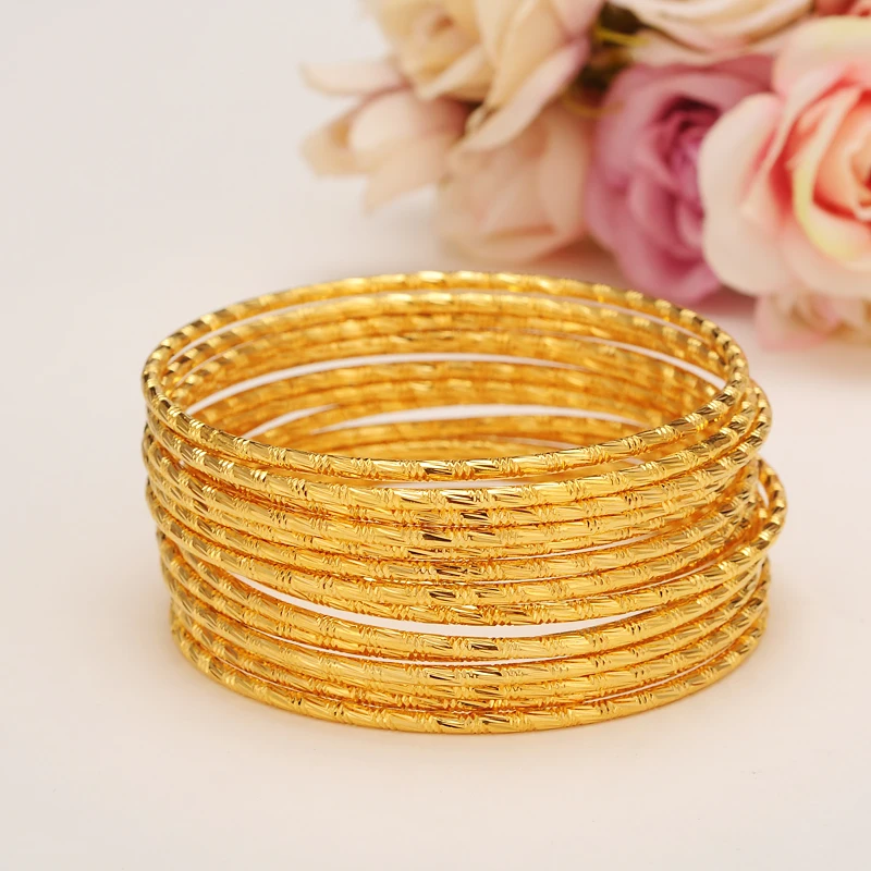 4pcs Big Dubai Gold Color Stamp Women Girls Bangle Bracelet For Adult  African Bairn Jewelry Mideast Arab Wedding Party Gift