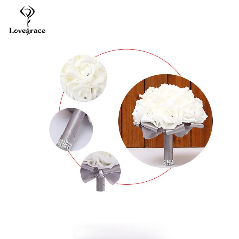 Loveglace – Bouquets de Roses en mousse blanche, Bouquet de demoiselles d'honneur, fleurs en soie et strass, décor Floral pour maison, pour Mariage