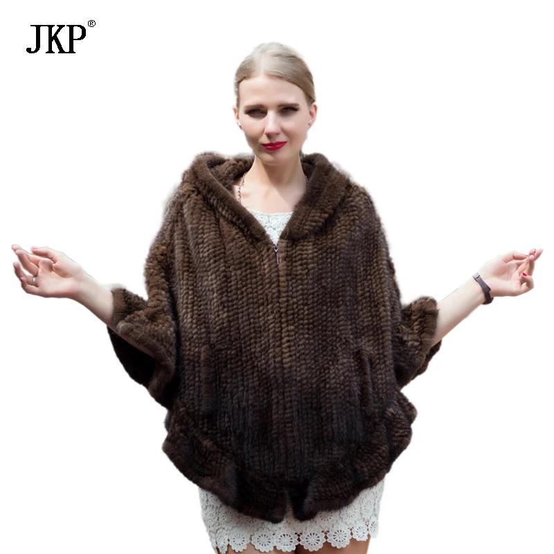 Real fur knitted Mink shawl jackets Mink fur scarf coat natural fur coat winter gift for a woman