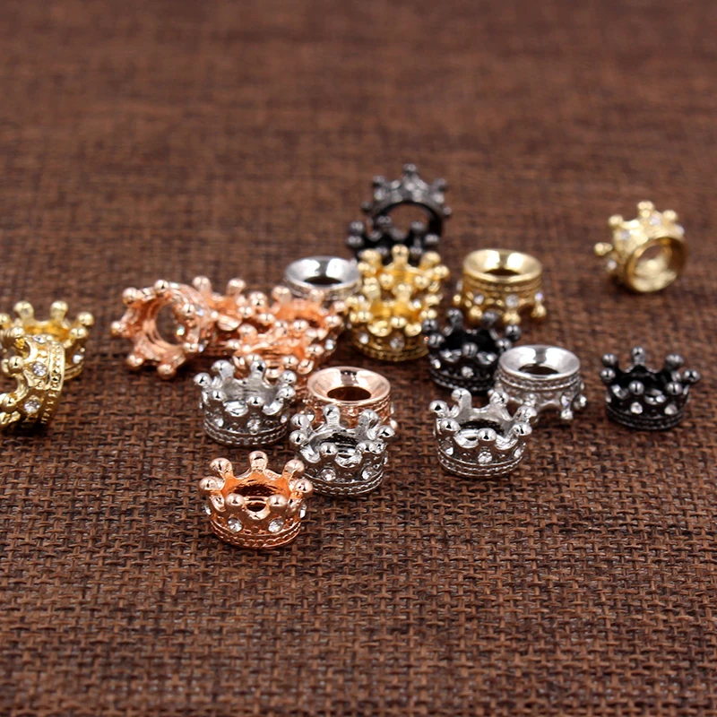 5Pcs/Lot CZ Crystal Crown Charm Beads Accessories DIY Metal Crystal Crown Spacer Beads for Bracelet Necklace Jewelry Making
