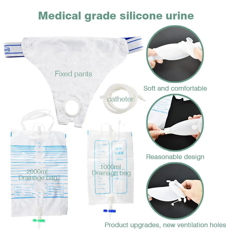 Saco de urina de silicone médico conjunto de coleta de urina respirável à prova de derramamento de mictório saco para incontinência de urina para