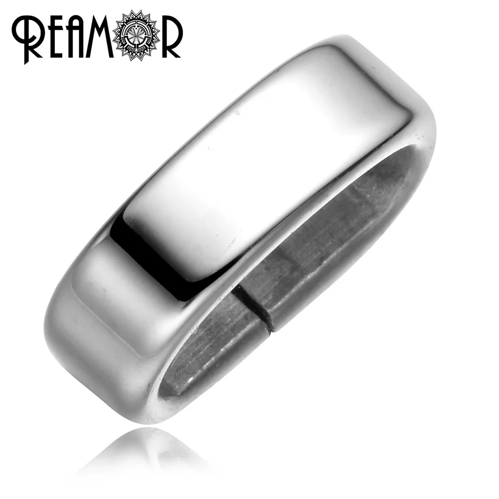 REAMOR 10pcs 316l Stainless Steel 12*6mm Square Hole Charms Beads Leather Bracelet DIY Jewelry Wholesale Blank Logo Spacer Bead