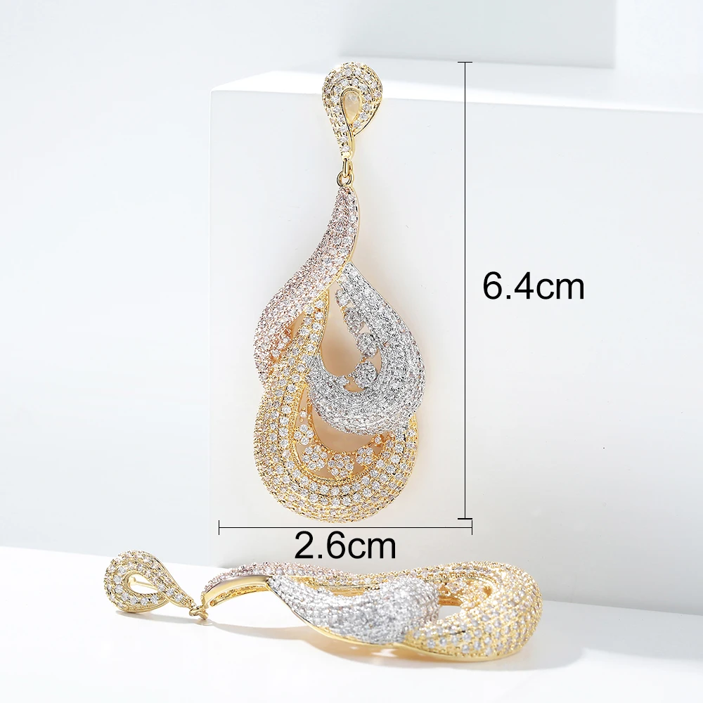 Hadiyana Stylish Multi Color Big Dangle Earrings For Women Bohemian Jewelry Copper Pendants Bijoux Earring With Zircons EH919