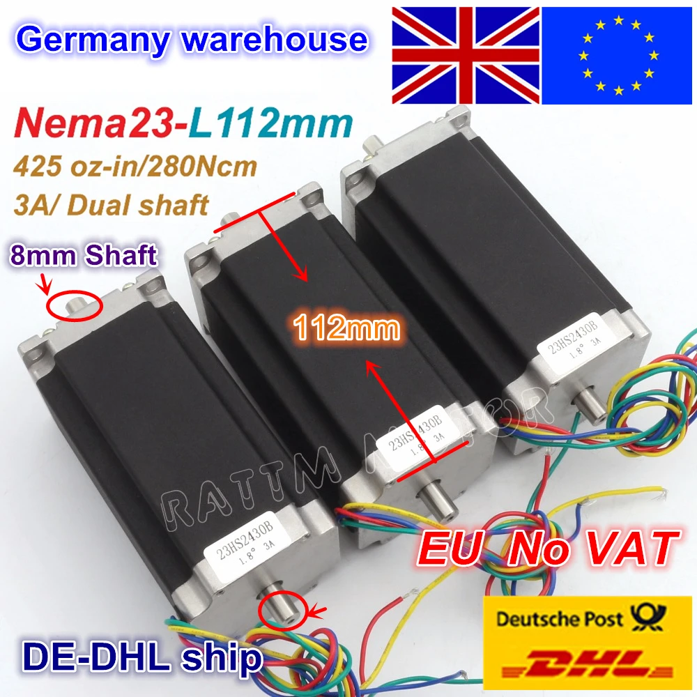 

From EU/free VAT 3pcs NEMA23 stepper motor 57 type 425Oz-in 280N.cm Dual shaft stepping motor/3A for CNC Router Engraving Mill