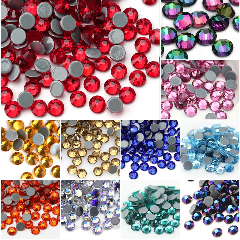 QIAO Multi-Color SS6-SS30 Crystal Glass Glitter Rhinestone Flatback Hot fix Rhinestones For Nail Art Sewing & Fabric Decoretion