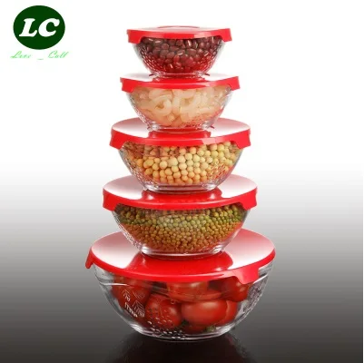 5PCS Set bowl glass mixing bowl salad bowl lunch box mask bowl