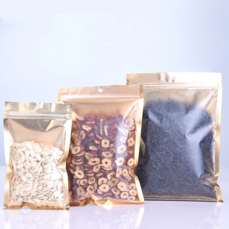 1000pcs/lot One Side Clear Plastic Self seal Bag Gold Inlay Aluminum Foil Bag Coffee Herbal Tea Packaging Pouch Hot EDC Bag