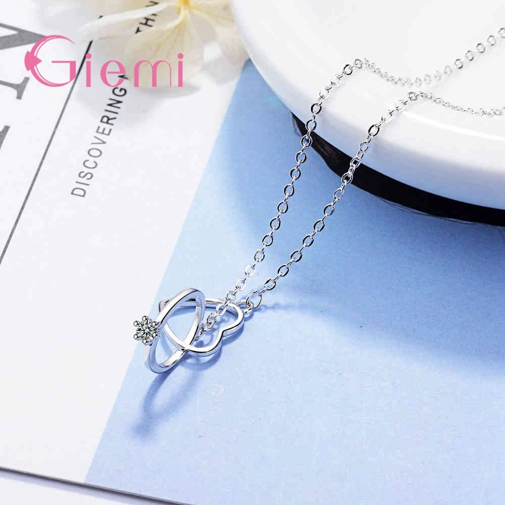 925 Silver Needle Genuine Brand Big Promotion Sweet Romantic Pendant Necklace Fire Crystal CZ Women Appointment Jewelry