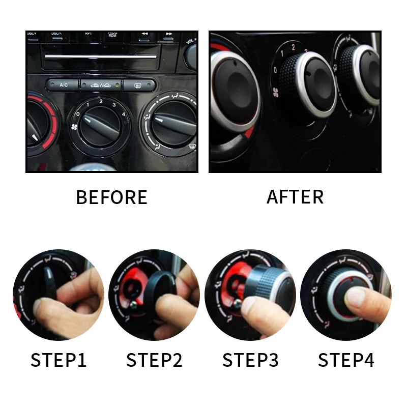 3pcs/Set Aluminum Alloy Car Air Conditioning Knobs AC Knob for Mazda 5 Mazda CX-7 Heat Control Switch Knob Car Accessories