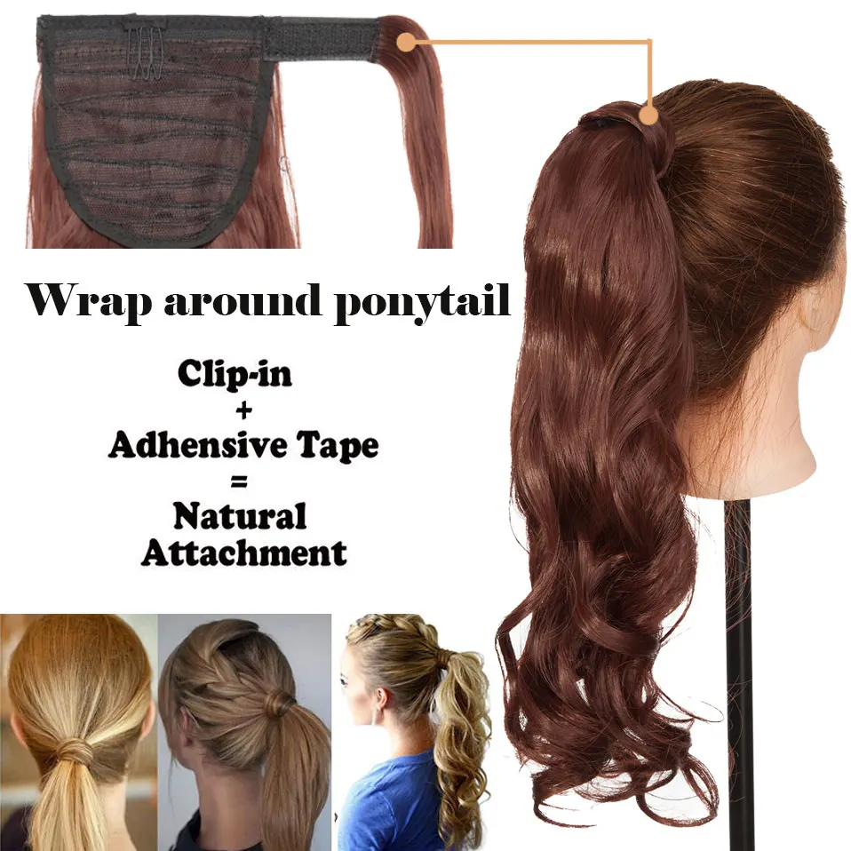 HAIRRO 17\'\'23\'\' Long Straight Ponytail Wrap Around Ponytail Clip in Hair Extensions Natural Hairpiece Headwear Synthetic Hair