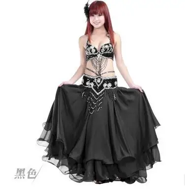 1set/lot woman belly dancing 3pcs sequines top chiffon skirt sequined belt lady perfomance dancing cloth