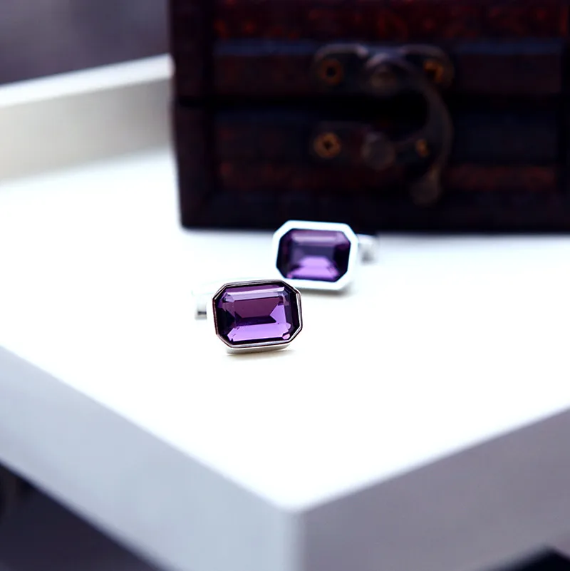 KFLK Jewelry shirt wedding cufflinks for mens Brand Purple Crystal Cuff link Wholesale fashion Button High Quality guests